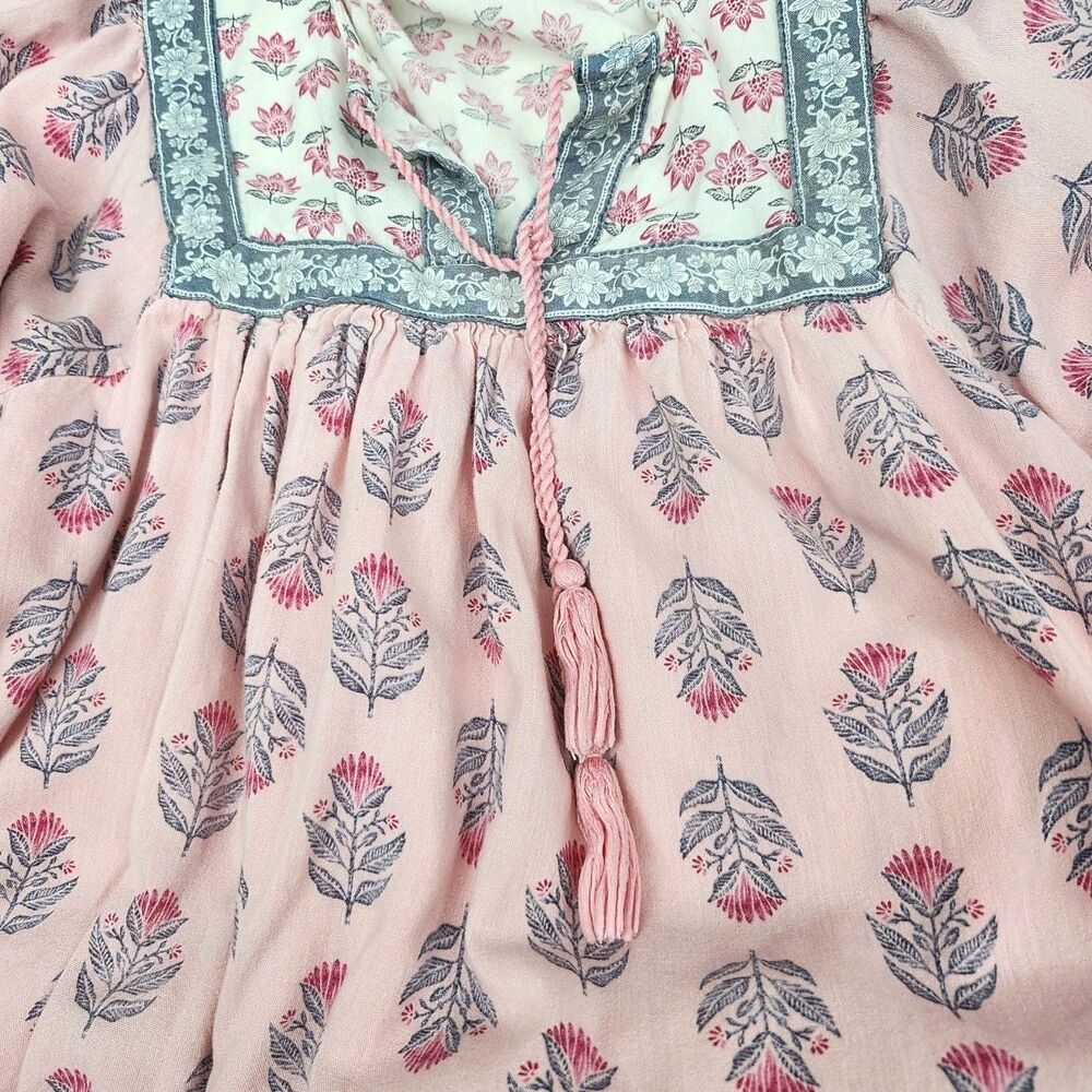 Old Navy Peasant Swing Dress Womens Large Pink Floral Tassels Cottagecore - Picture 7 of 12